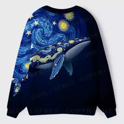 Starry Night Whale Ugly Cardigan Sweaters 