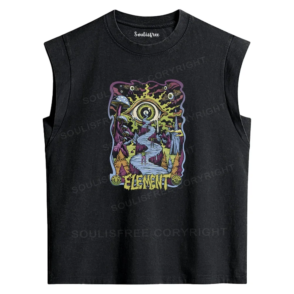 Designed Psychedelic Elements Washed Tank Tops