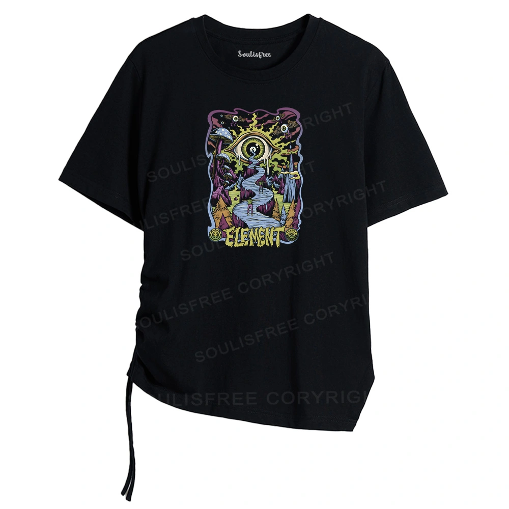 Psychedelic Elements Asymmetrical Top With Side Drawstring