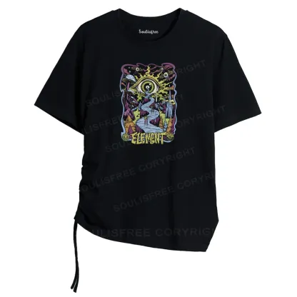 Psychedelic Elements Asymmetrical Top With Side Drawstring