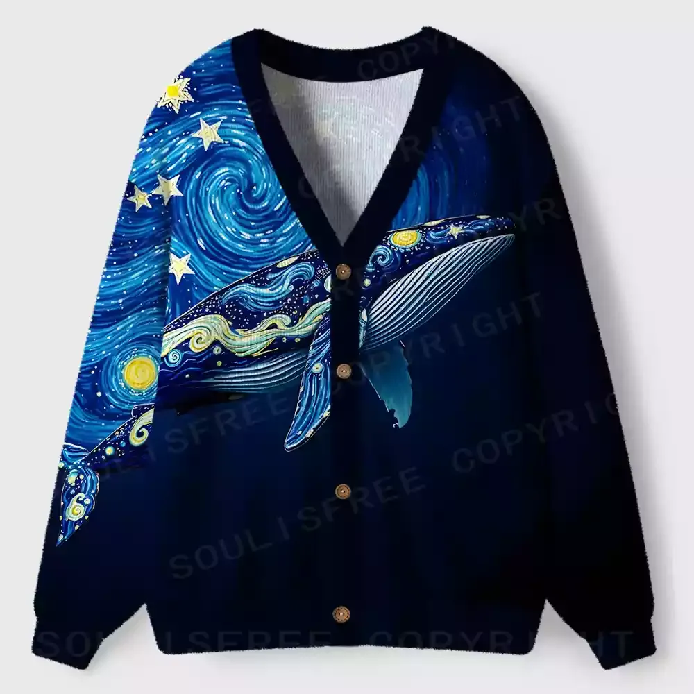 Starry Night Whale Ugly Cardigan Sweaters