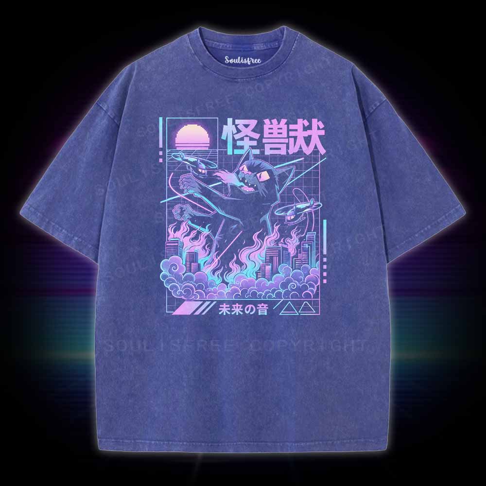 Soulisfree Monster Cat City Attack Washed Tee