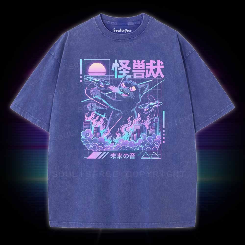 Soulisfree Monster Cat City Attack Washed Tee