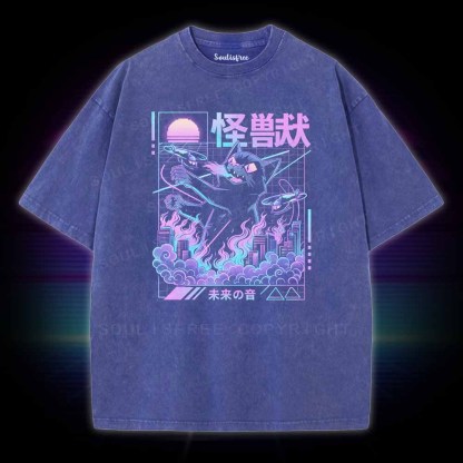 Soulisfree Monster Cat City Attack Washed Tee