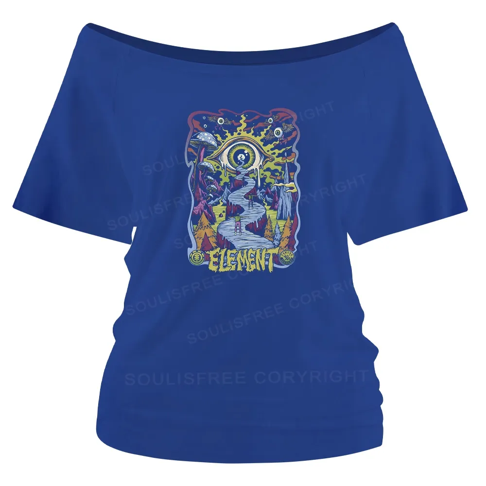 Designed Psychedelic Elements Off Shoulder Top