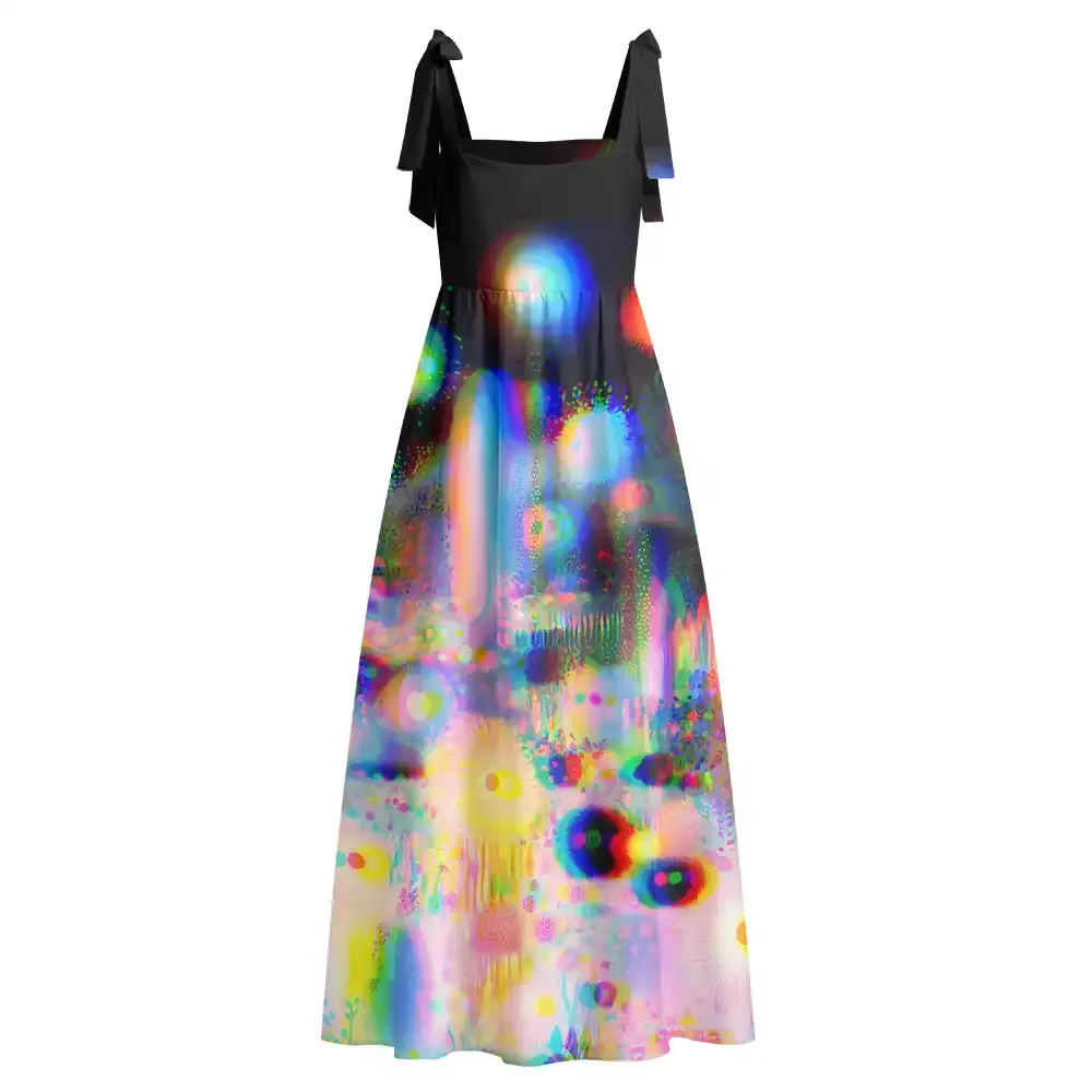 Soulisfree Psychedelic Rainbow Bokeh Night Maxi Dress – Bow Strap