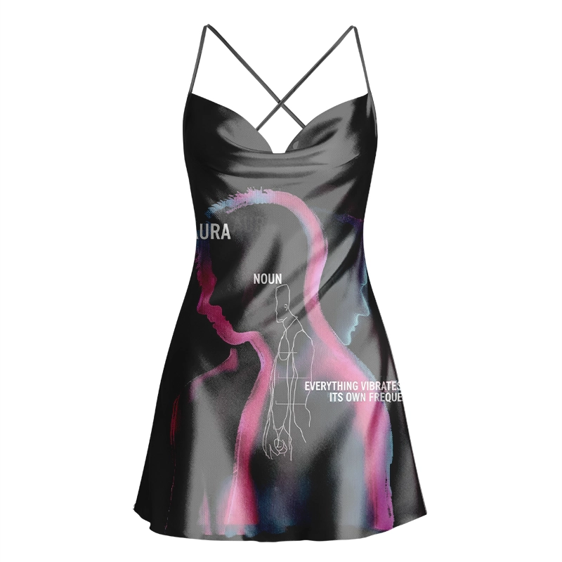 Soulisfree EVERYTHING VIBRATES AT IT'S OWN FREQUENCY Cowl Neck Satin Mini Dress