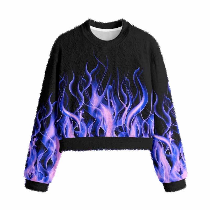 Soulisfree Violet Blaze  – Luminous Fire Women's Fuzzy Crewneck Sweater