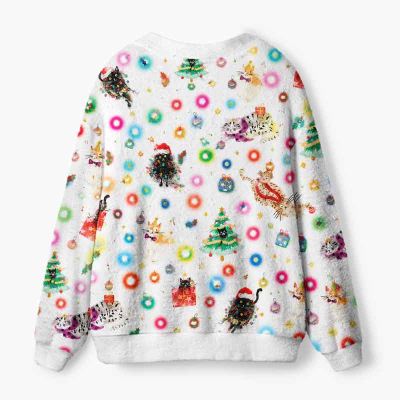 Soulisfree Whiskers And Christmas Wishes Fuzzy Cardigan Sweater