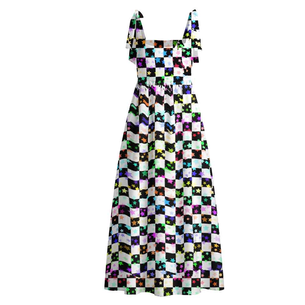 Soulisfree Cosmic Check Maxi Dress – Bow Strap