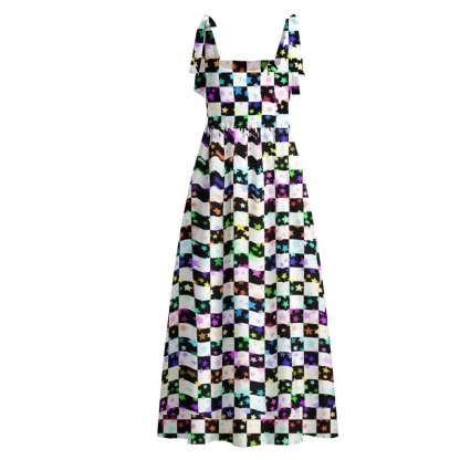 Soulisfree Cosmic Check Maxi Dress – Bow Strap