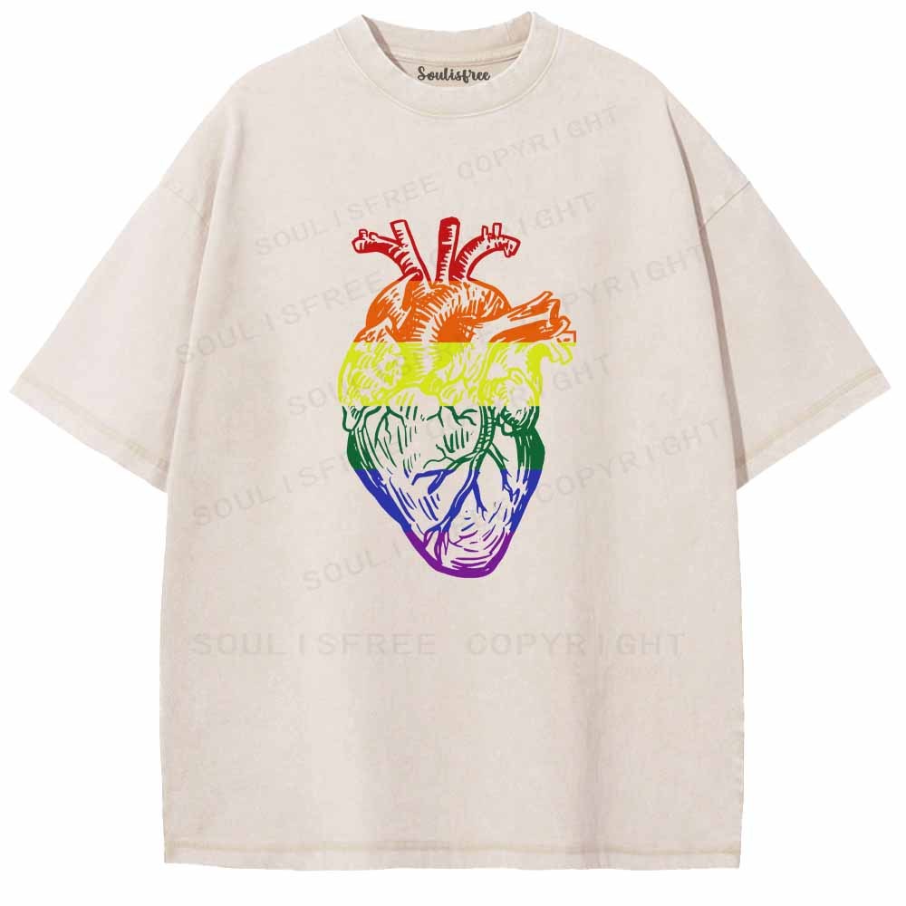 Designed Soulisfree Rainbow Anatomical Heart Washed Tee