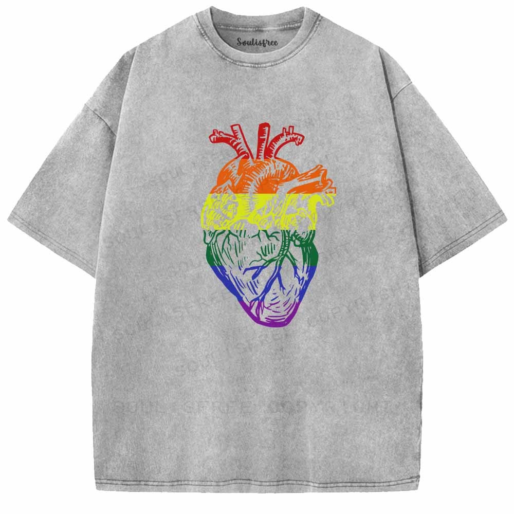 Soulisfree  Rainbow Anatomical Heart  Washed Tee