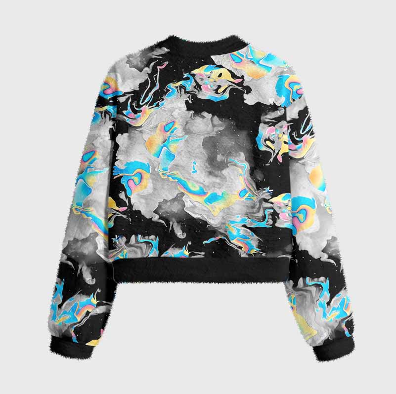 Soulisfree Cyber Iridescent Fluid Women's Fuzzy Crewneck Sweater