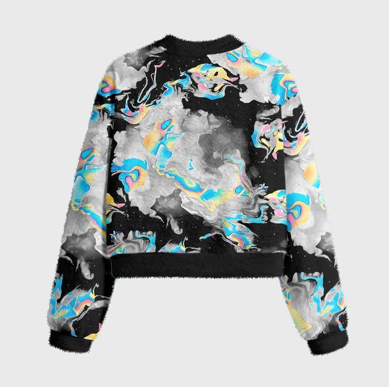 Soulisfree Cyber Iridescent Fluid Women's Fuzzy Crewneck Sweater