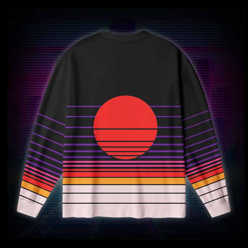 Soulisfree Synthwave Gradient Sunset Long Sleeve Cotton Tee