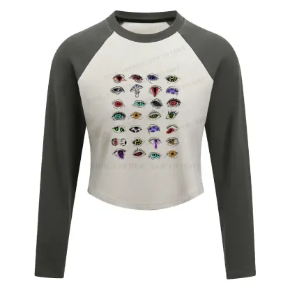 The Psychedelic Eyes Of All Beings Block Raglan Long Sleeve Crop Top