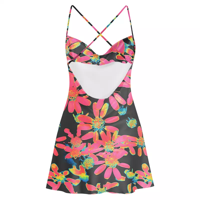 Soulisfree Cyber Garden  Cowl Neck Satin Mini Dress