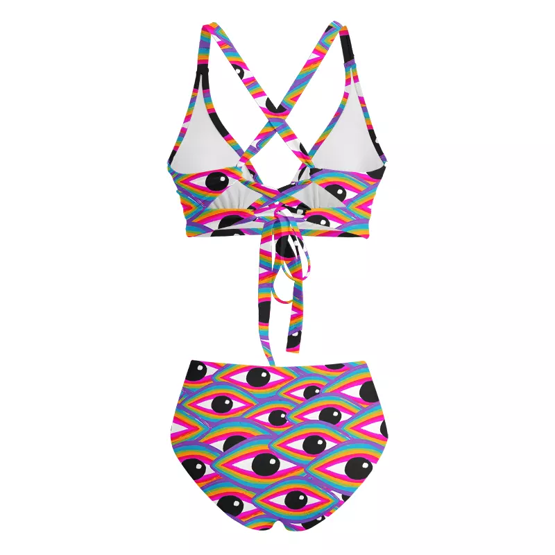 Soulisfree Rainbow Ocular Wave  Glitch Cross Bikini