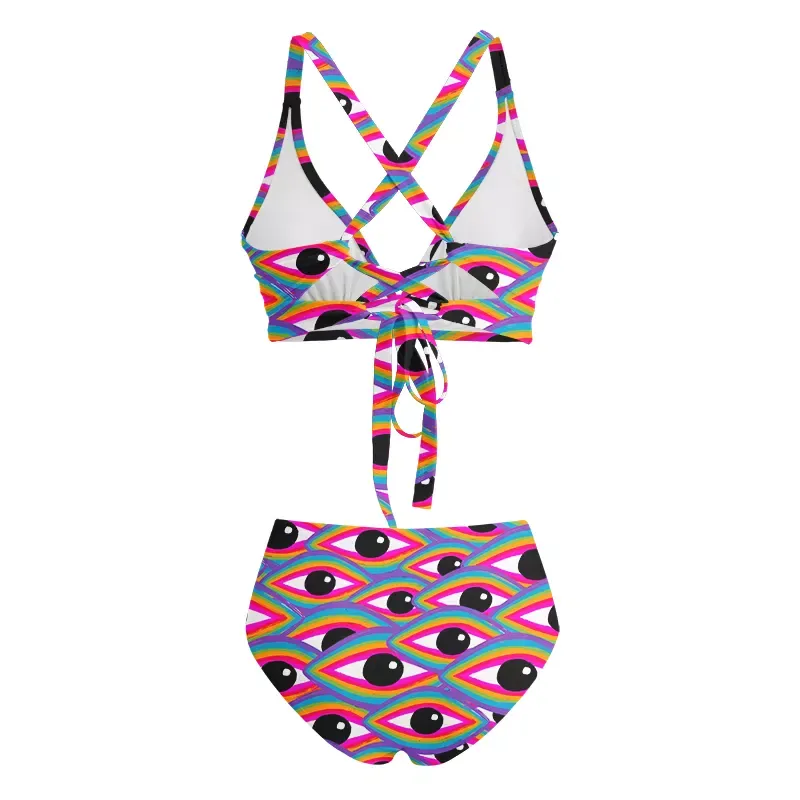 Soulisfree Rainbow Ocular Wave  Glitch Cross Bikini