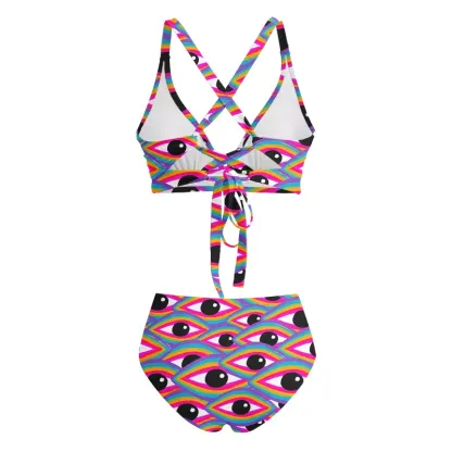 Soulisfree Rainbow Ocular Wave  Glitch Cross Bikini
