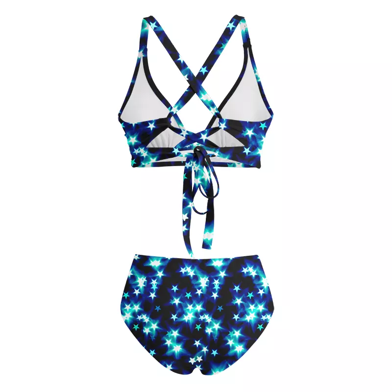 Soulisfree Neon Night Sky  Glitch Cross Bikini