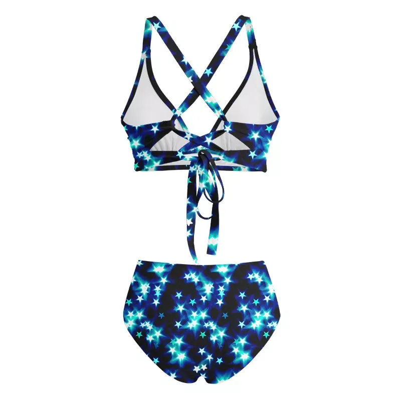 Soulisfree Neon Night Sky  Glitch Cross Bikini
