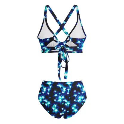 Soulisfree Neon Night Sky  Glitch Cross Bikini