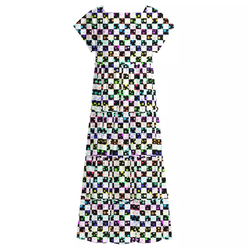 Soulisfree  Cosmic Check  Square Neck Maxi Dress