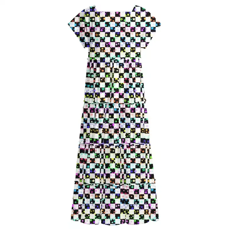 Soulisfree  Cosmic Check  Square Neck Maxi Dress