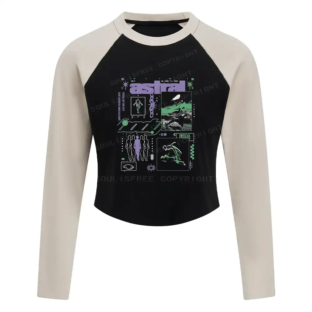 Designed Personalized Be The Master Of Your Own Life Mesh Jersey Block Raglan Long Sleeve Crop Top