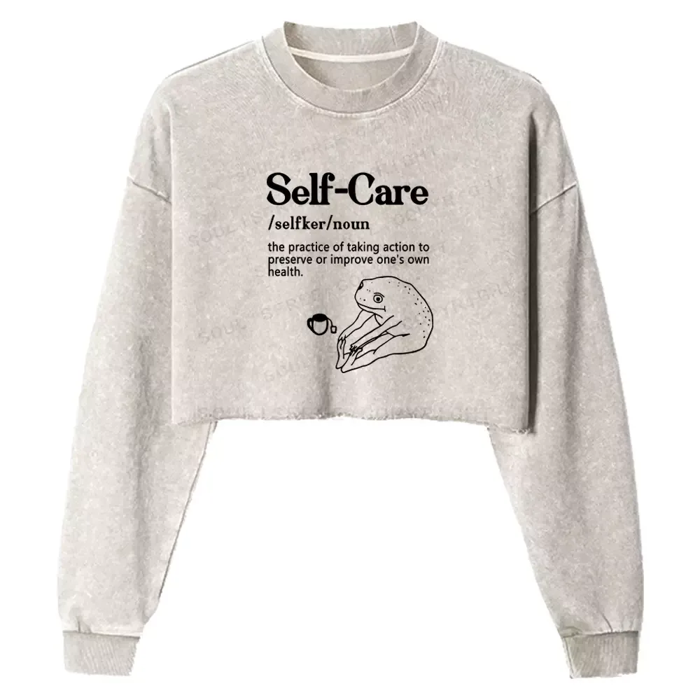 Designed Self Care Washed Cropped Sweatshirt