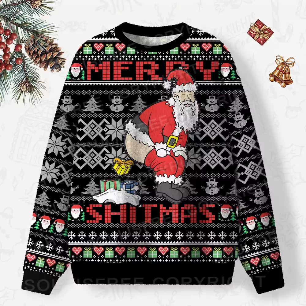Merry Shitmas Ugly Christmas Knit Sweatshirt