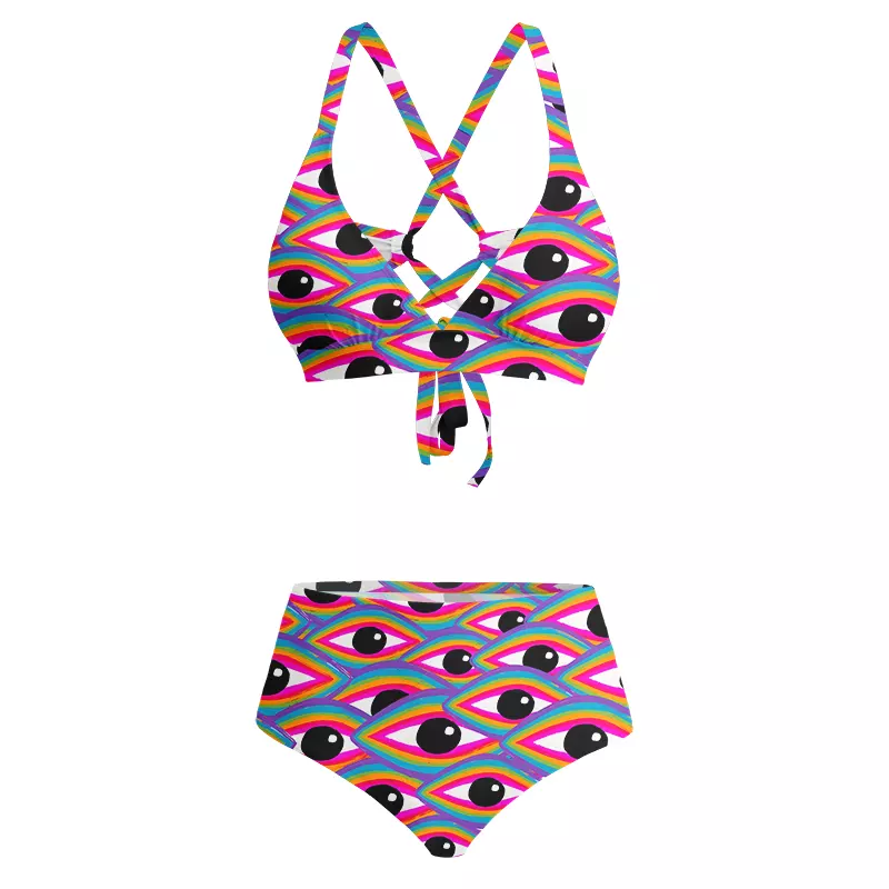 Soulisfree Rainbow Ocular Wave  Glitch Cross Bikini
