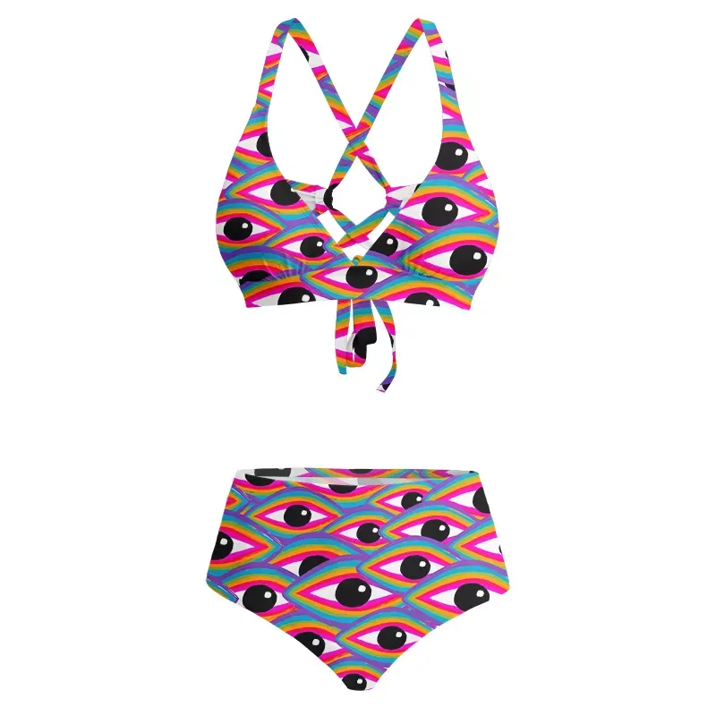 Soulisfree Rainbow Ocular Wave Glitch Cross Bikini