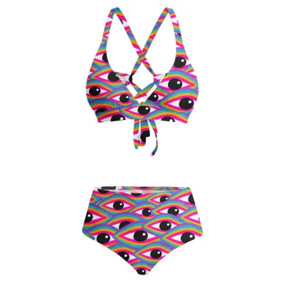Soulisfree Rainbow Ocular Wave  Glitch Cross Bikini