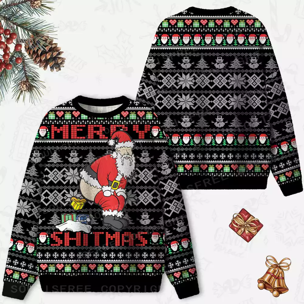 Merry Shitmas Ugly Christmas Knit Sweatshirt