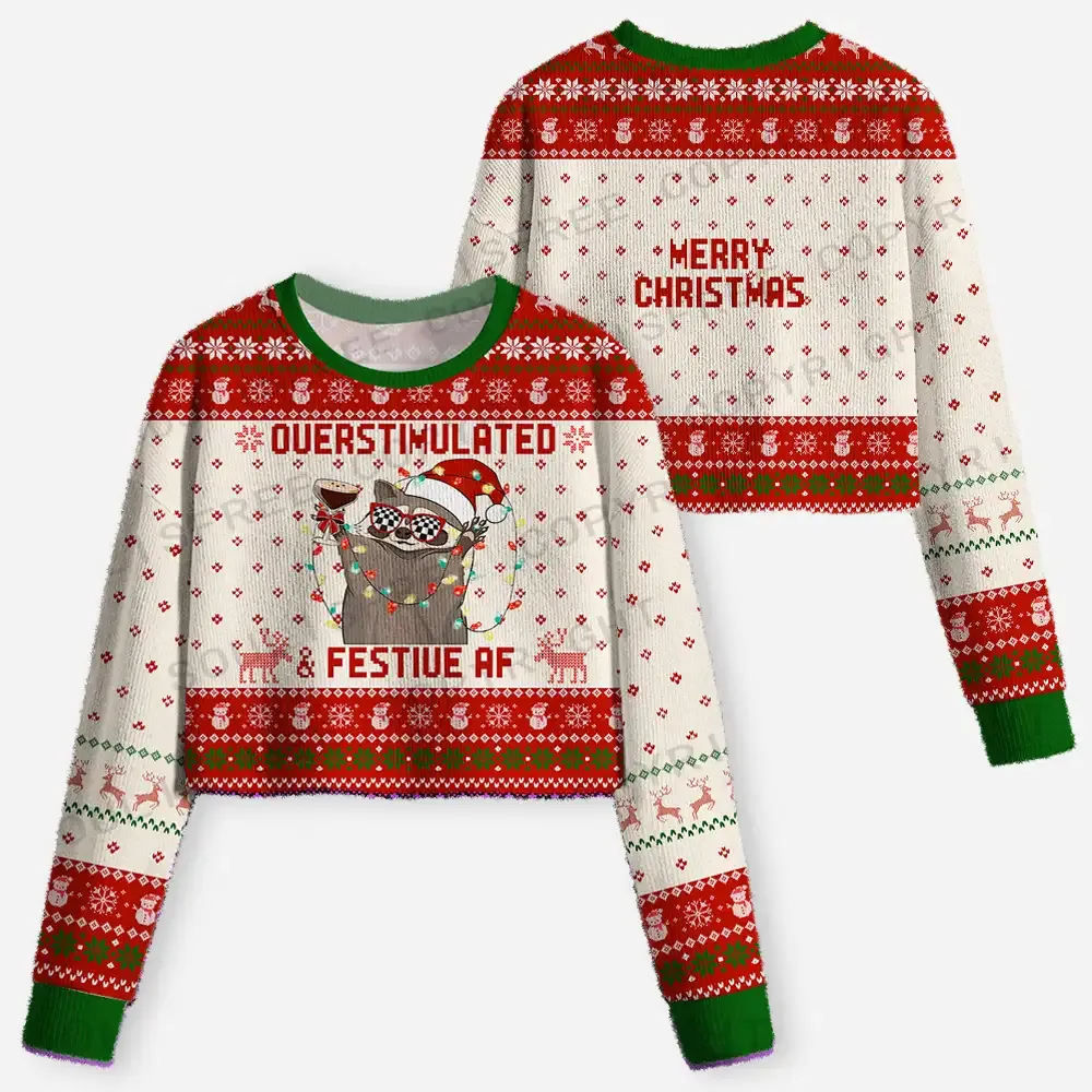 Everyday Is Trash Day Cropped Ugly Christmas Sweater