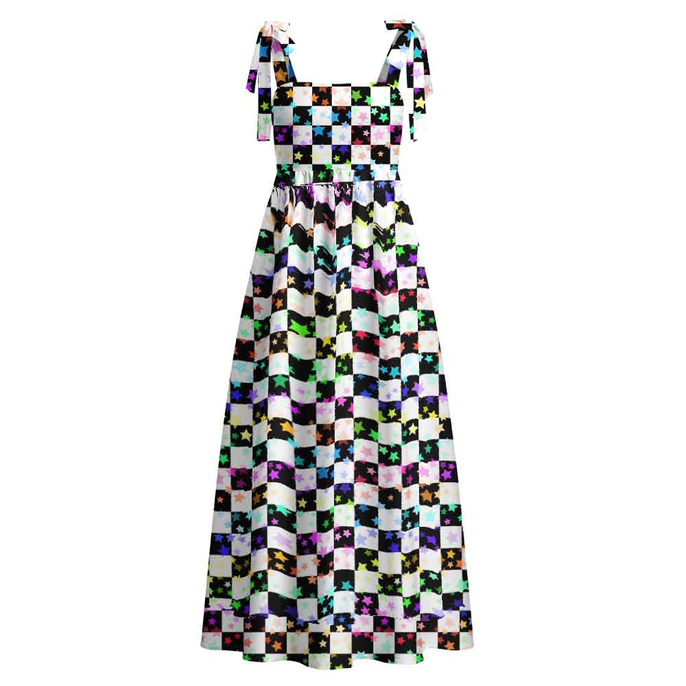 Soulisfree Cosmic Check Maxi Dress – Bow Strap