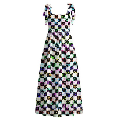 Soulisfree Cosmic Check Maxi Dress – Bow Strap
