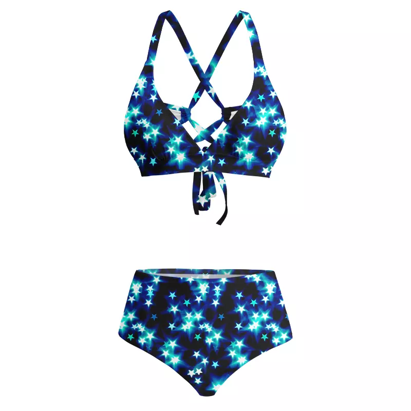 Soulisfree Neon Night Sky  Glitch Cross Bikini