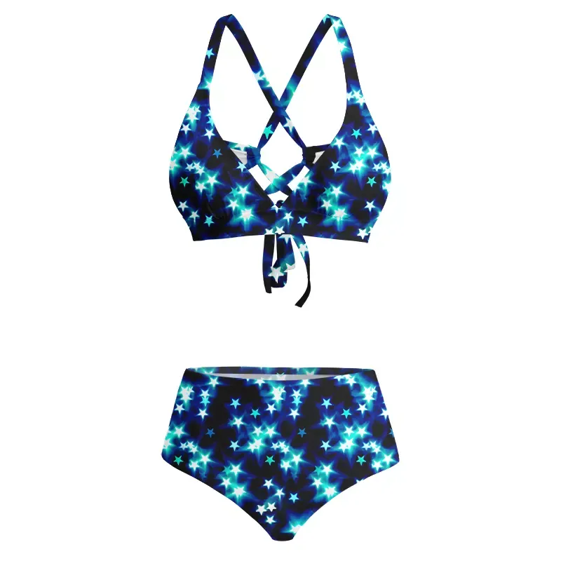 Soulisfree Neon Night Sky Glitch Cross Bikini