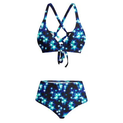 Soulisfree Neon Night Sky  Glitch Cross Bikini