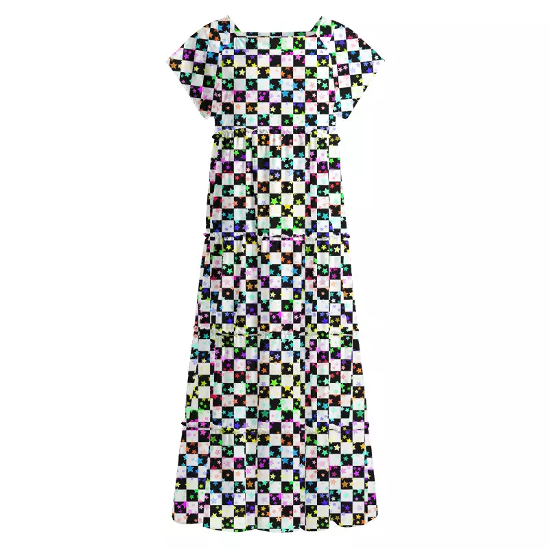 Soulisfree  Cosmic Check  Square Neck Maxi Dress