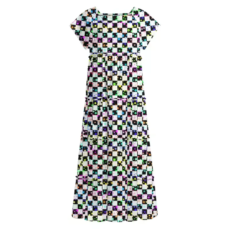 Soulisfree Cosmic Check Square Neck Maxi Dress