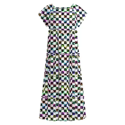 Soulisfree  Cosmic Check  Square Neck Maxi Dress