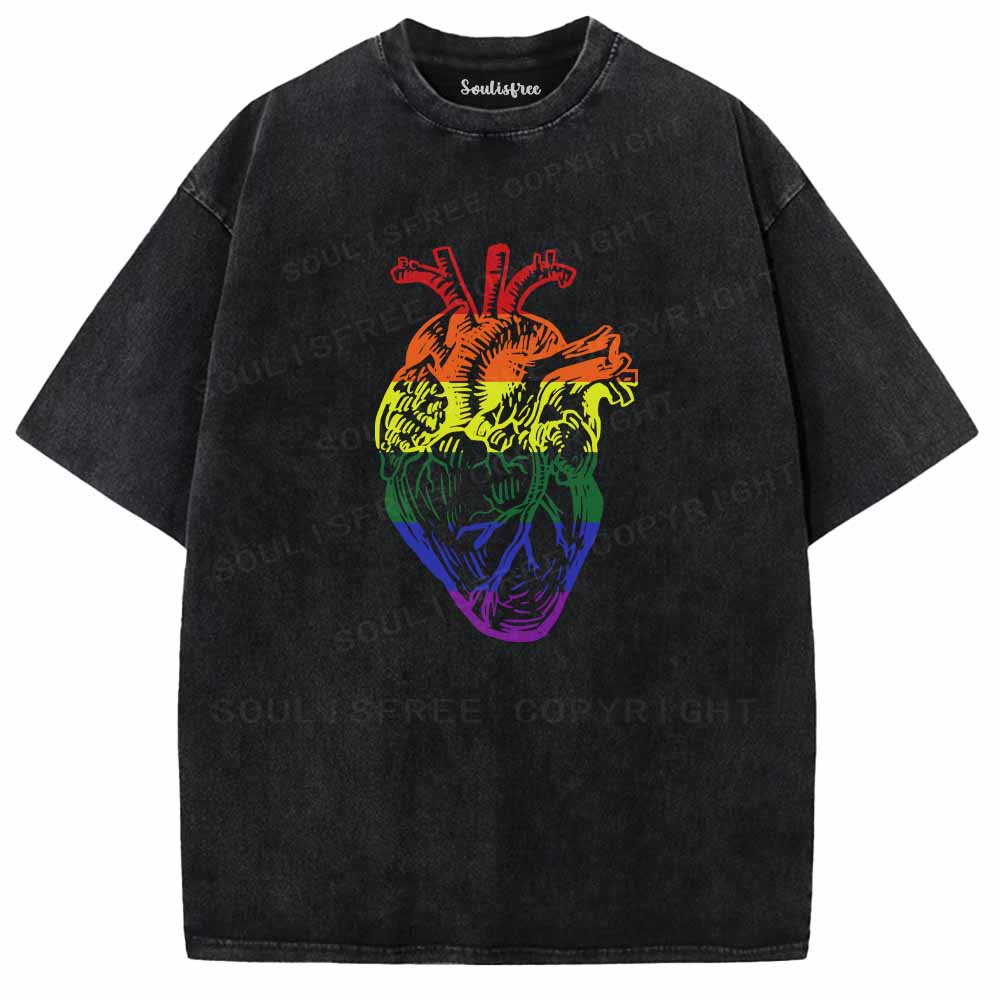 Soulisfree  Rainbow Anatomical Heart  Washed Tee