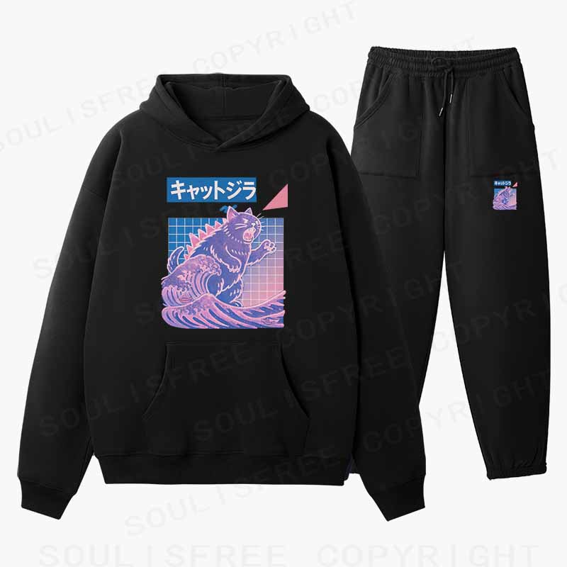 Soulisfree Wave Of Kyattojira Cotton Fleece Hoodie Set