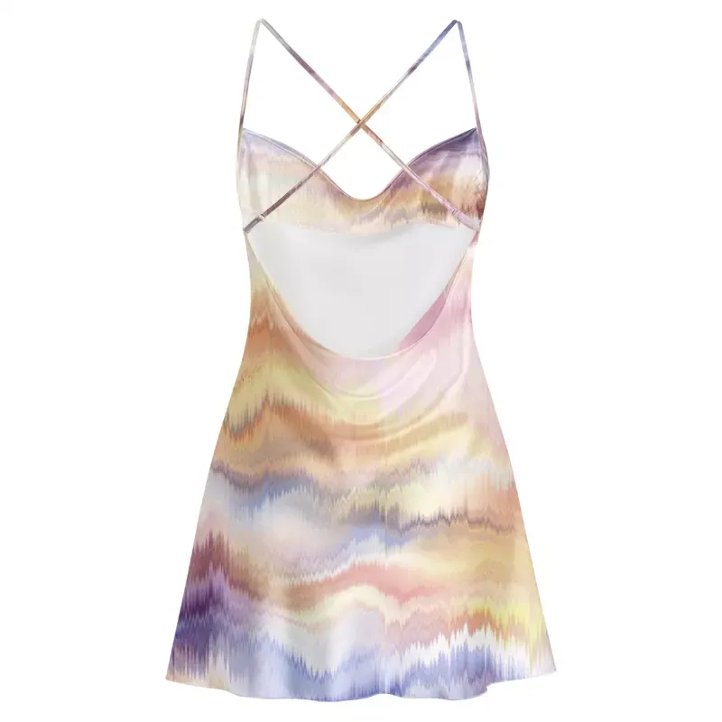 Soulisfree Serene Ripple Slip Cowl Neck Satin Mini Dress