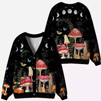 Moonlit Mushroom Forest Ugly Cardigan Sweaters 